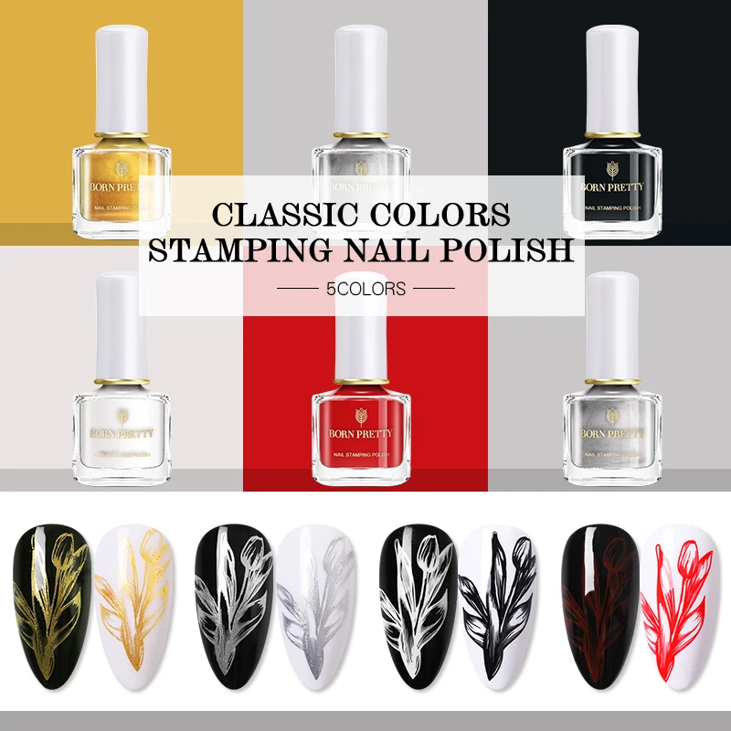 

BORN PRETTY 6ml Nail Art Gold Silver Black Nail Printing Oil Stamping Nail Polish for Manicuring Design