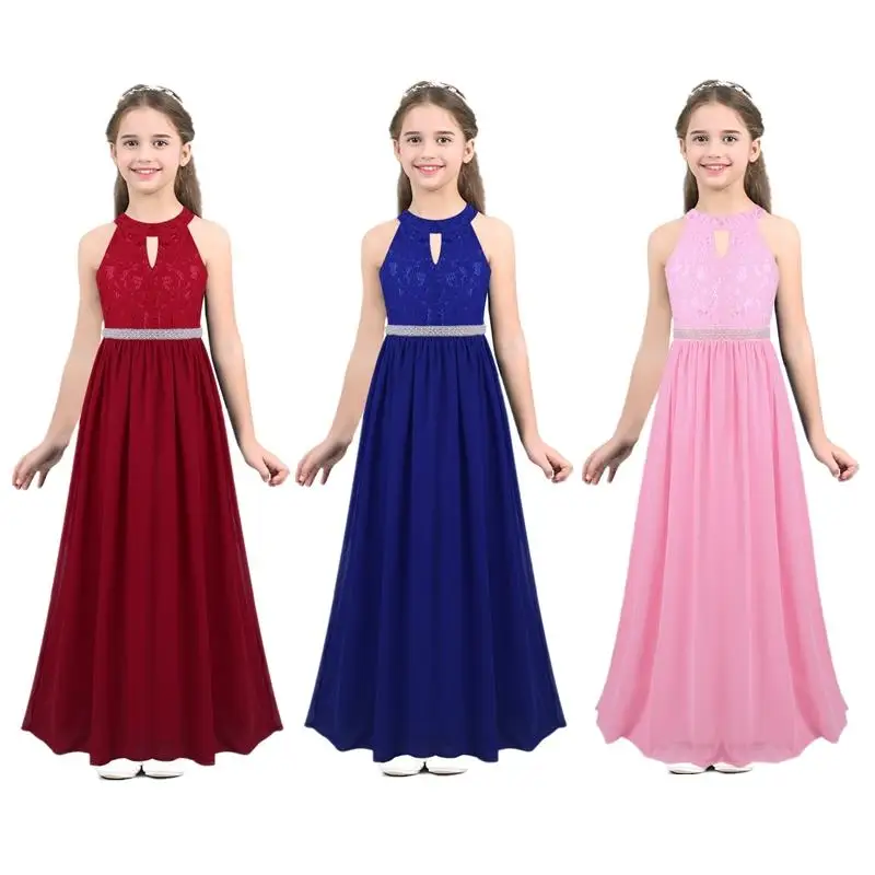 

Wholesale Kids Lace Chiffon Bridesmaid Evening Party Flower Formal Ball Gown Girl Dresses 6 To 14 Years