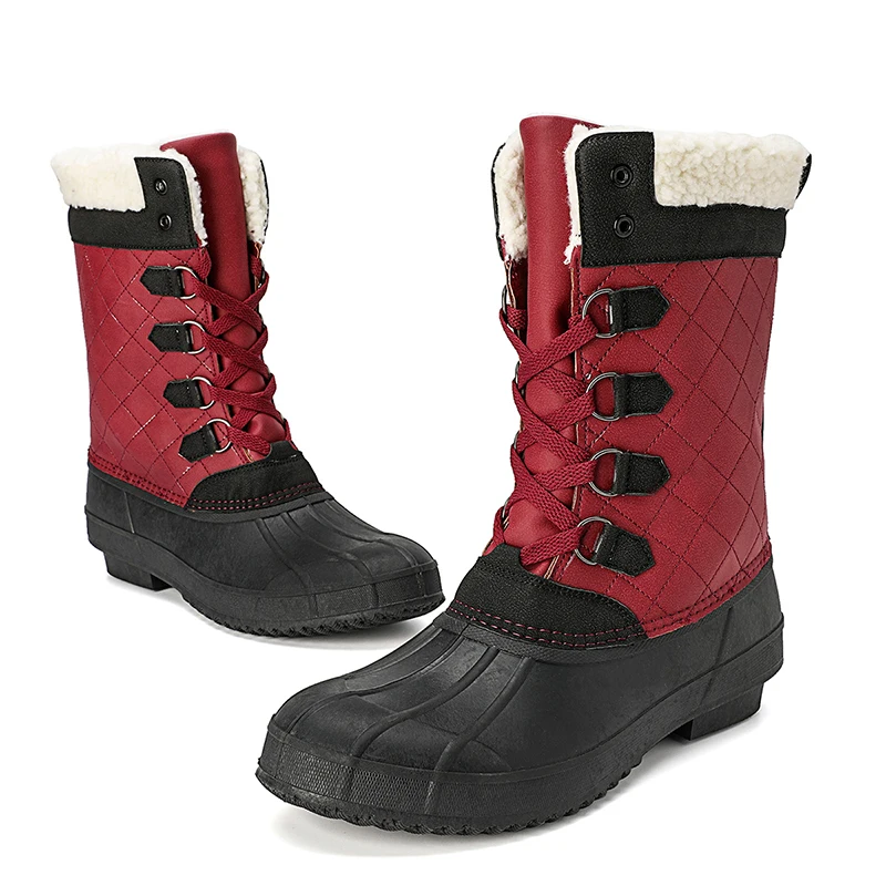 

Women's duck hunting shoes waterproof and windproof custom logo fur drop shipping winter snow boots, Beige,grey ,red ,customized color