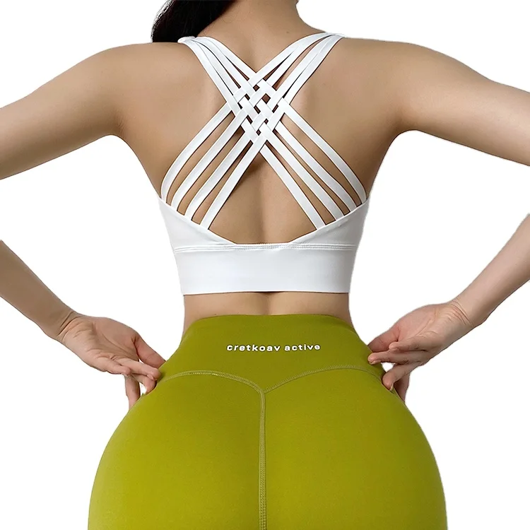

Wholesale Pure Color Yoga Bras High Impact Plus Size Cross Strap Sports Bra With Logo, Customized colors