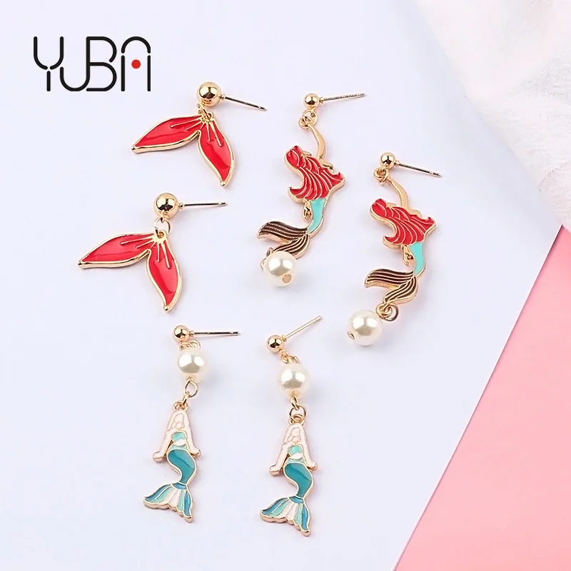 

Japanese And Korean Girls Cute Mermaid Cartoon Earrings Simple And Fresh Ins Sweet Pearl Fish Tail Earrings Earrings, Section b, section c