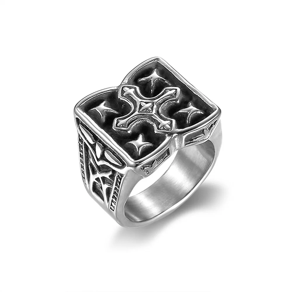 

Hip-hop jewelry Templar vintage black cross titanium steel rings