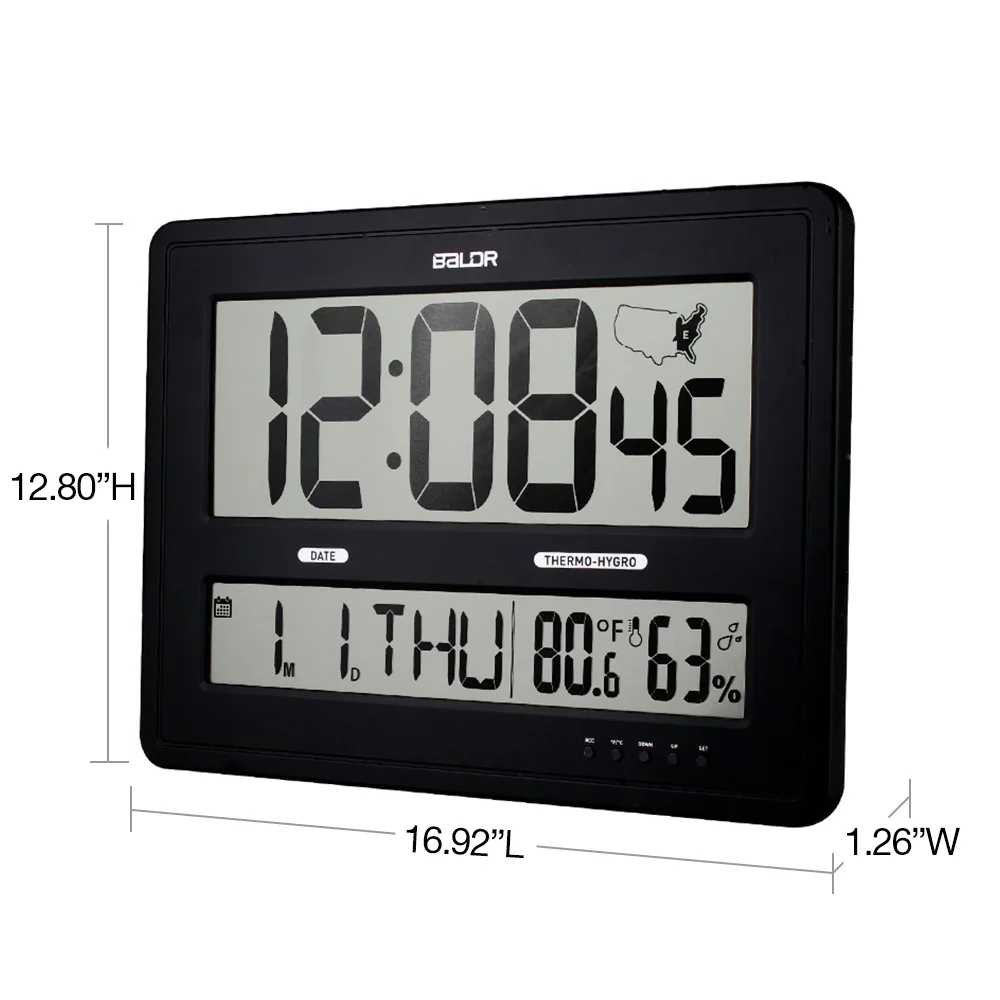 

Cheap big screen LCD digital wall clock US Radio controlled clock temperature humidity hygrometer clock