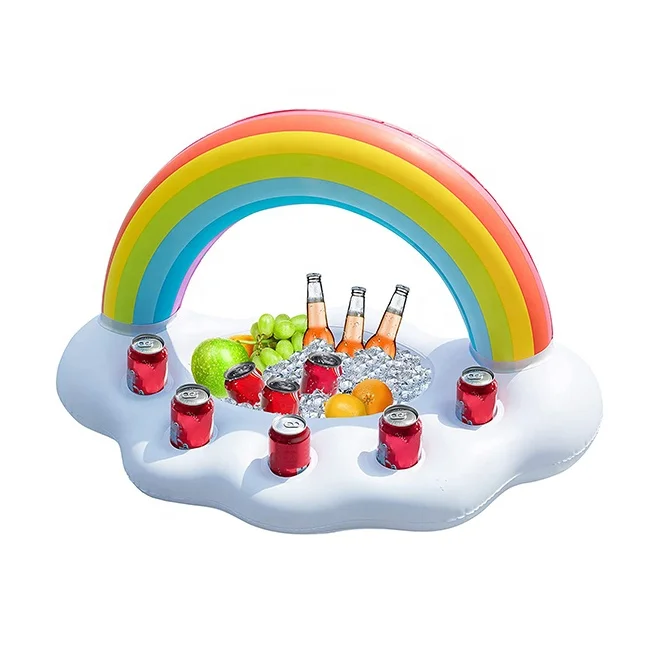 

PVC Inflatable Beer Ice Bucket Food Tray Beverage Salad Fruit Bar Beach Party Floating Inflatable Drink Holder Tray For Pool, Rainbow