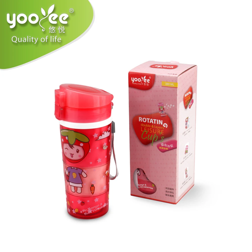 

NEW Promotional Gift 380 ml Double Wall Folding Water Bottle with Cup lid bubbler