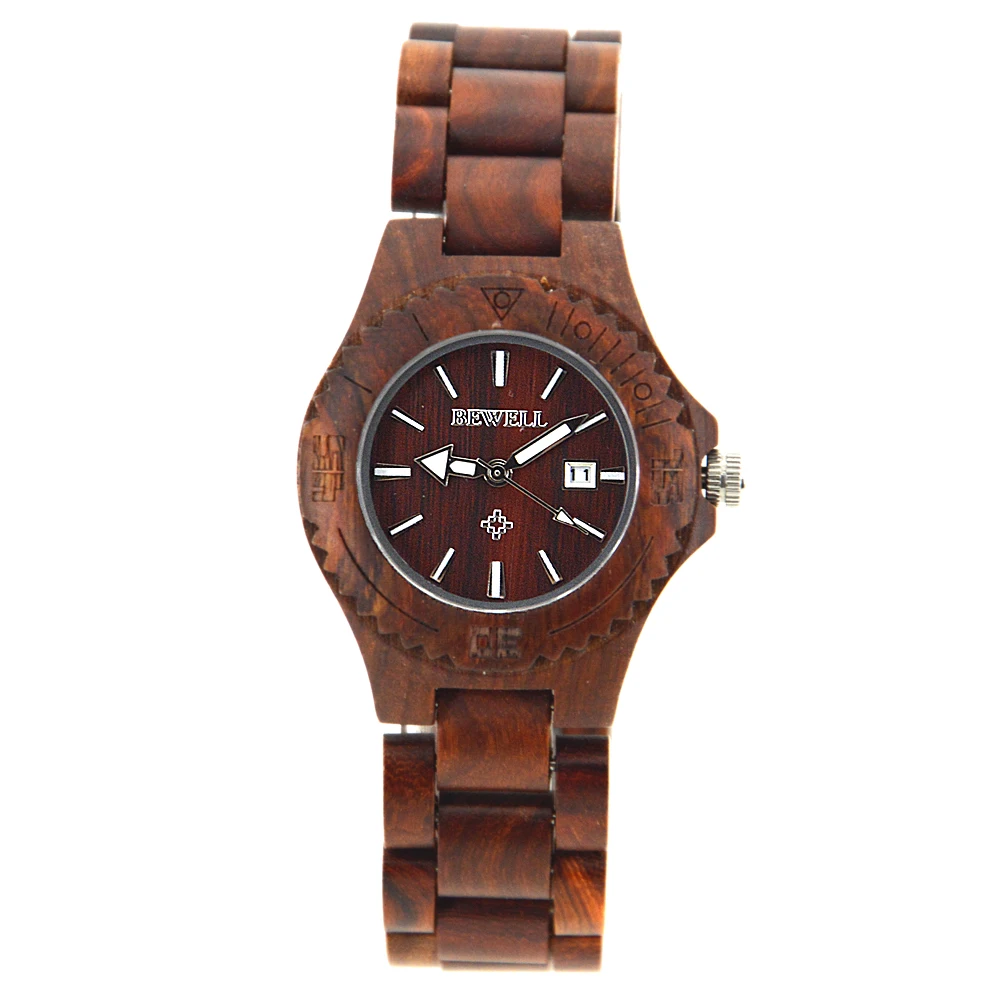 

Alibaba Online Shopping Bewell OEM Engraved Wooden Watch Custom Logo Luxury Wrist Watch for Ladies Quartz Watch