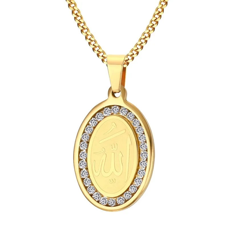 

Muslim jewelry stainless steel rhinestone allah pendant necklace