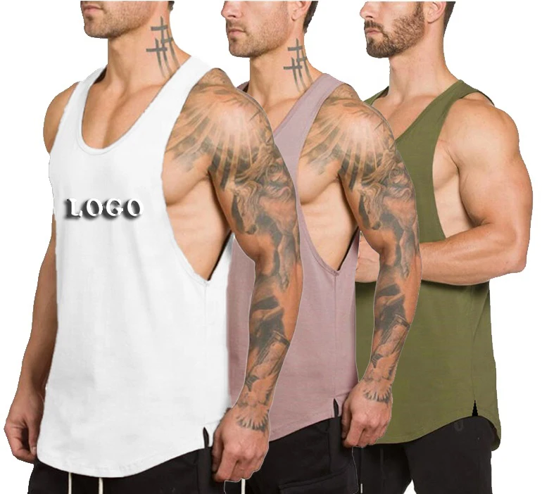 

QC Custom logo blank v neck white gym tank top fitness sports sleeveless cotton vest undershirt for mens