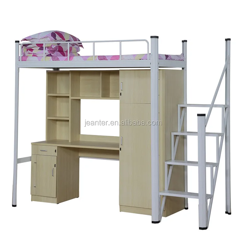 High School Metal Bunk Bed With Desk Under Or Underneath For Student