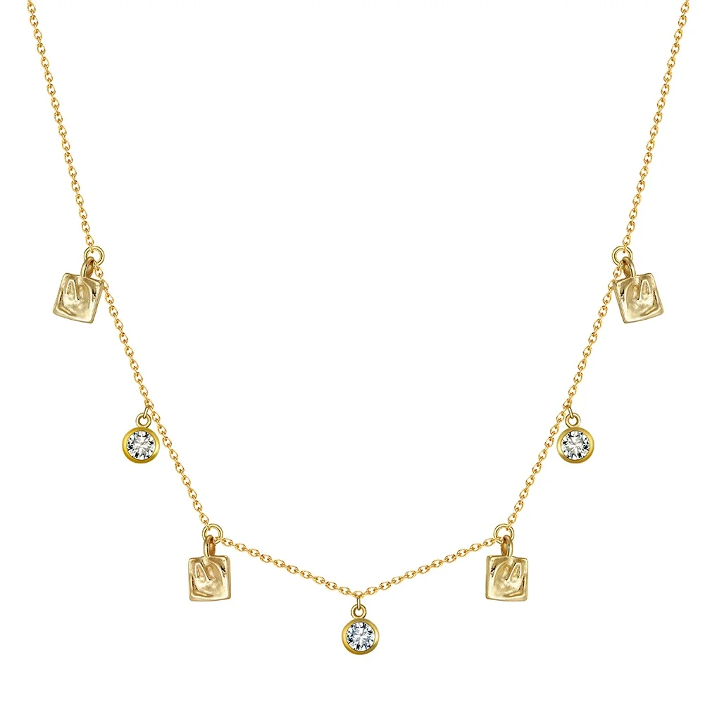 Summer Fashion Advanced Sense Necklace Jewelry 925 Sterling Silver Square Round Zircon Gold Plated Necklace Jewelry for Women