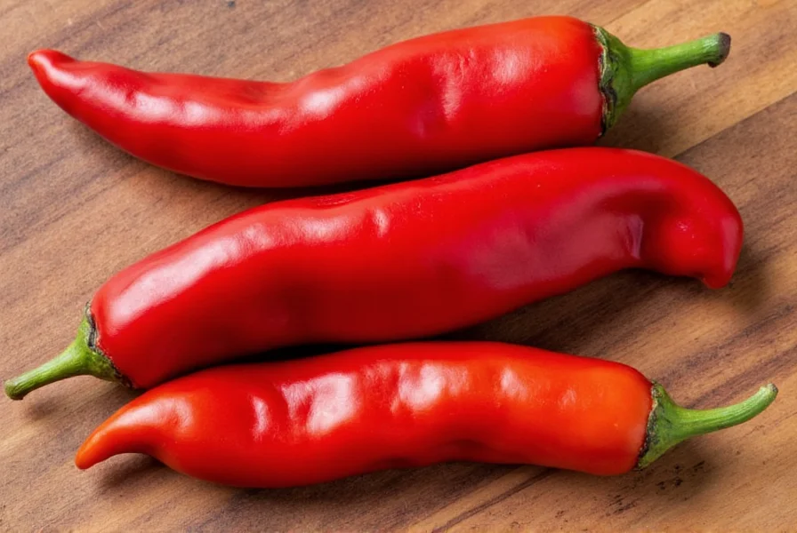 Dried guajillo peppers laid flat on a counter