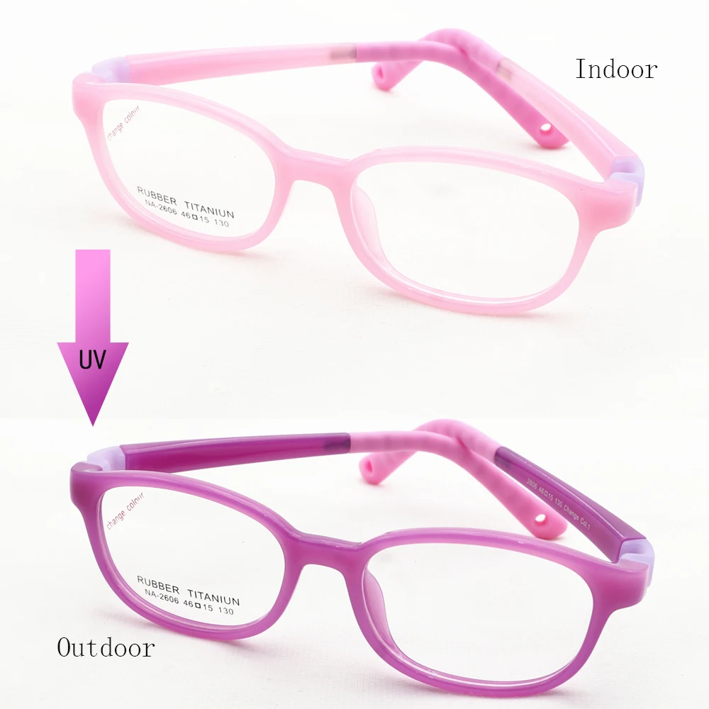 

New design pebax uv photochromic color changing frame eye glasses for kids, 5 colors