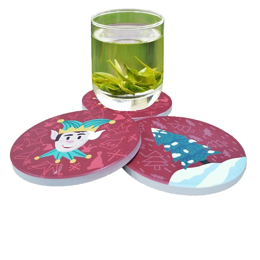 

Wholesale Christmas Decor Round Coaster Stone Water Drink Tiles Ceramic Coasters Absorbent