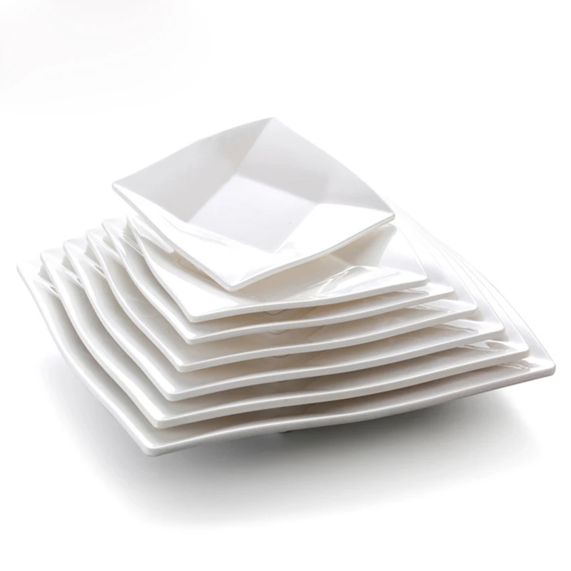 

Wholesale Unbreakable Plastic A8 White Melamine Square Plate and Dish Dinner Tableware for Children