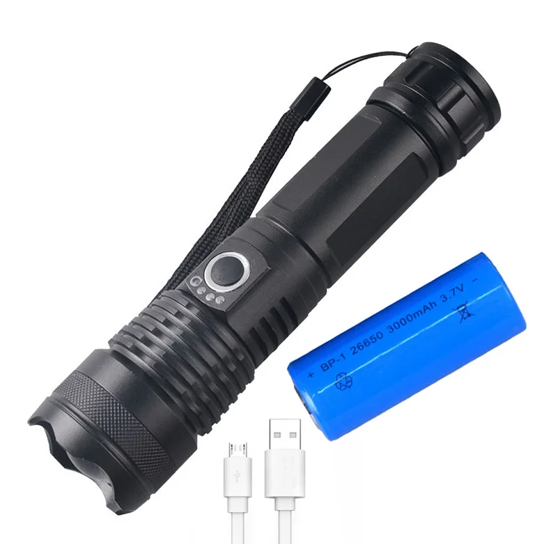 Mini Flashlight Rechargeable Charging Torch Light XHP50 Tactical Flashlight with 26550 battery