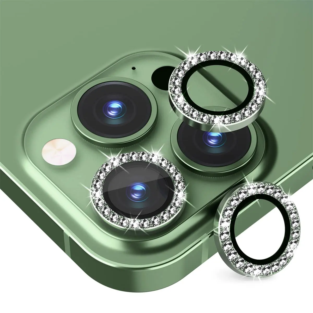 

Diamond Glitter Camera Lens Protector on for iPhone 13 14 Metal Ring Lens Glass Camera Lens Screen Protector