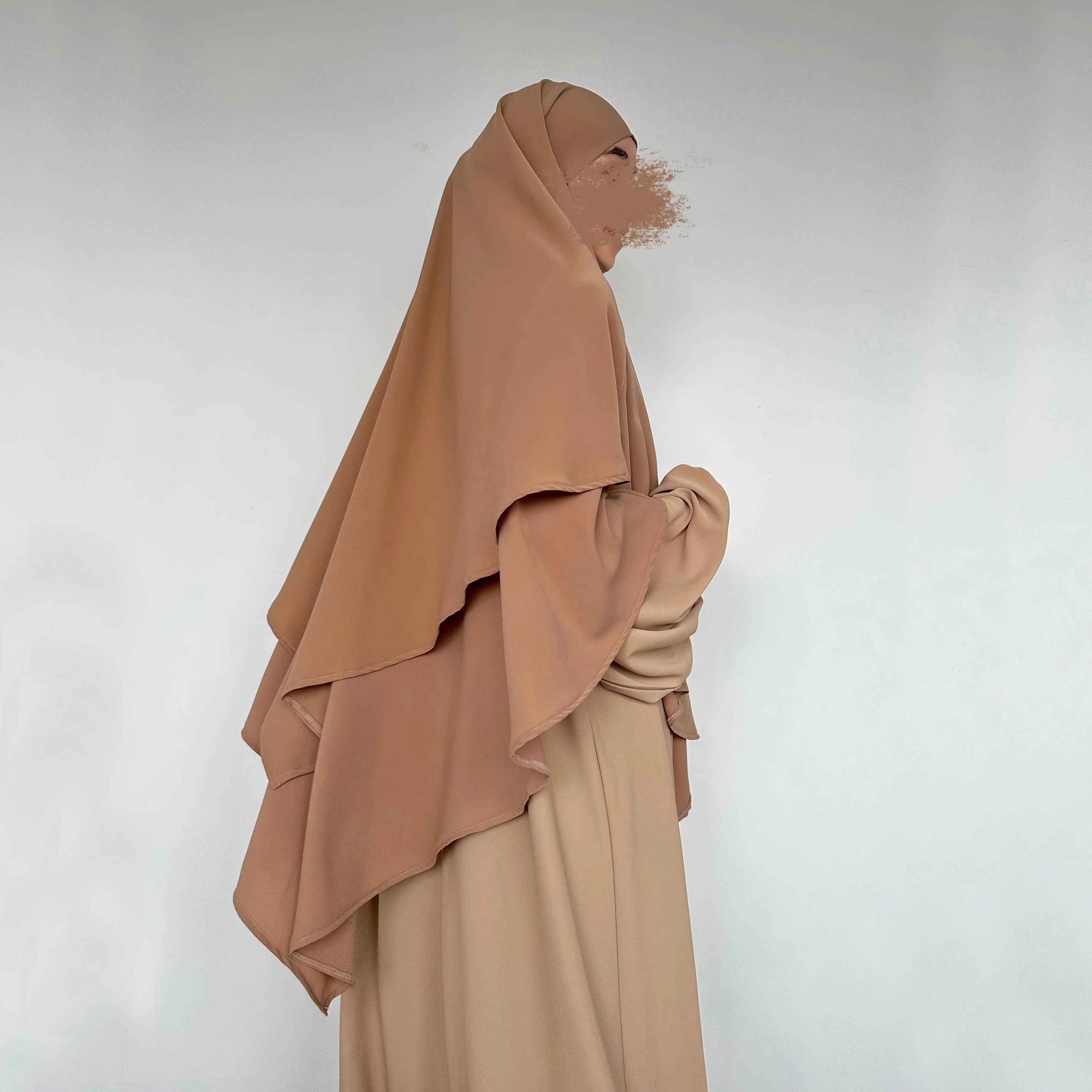 

Latest High Quality Modest Muslim Women Voile Niqab Hijab Overhead Tie Back Hijab Prayer Long Jilbab Hijab Two Layer Nida Khimar