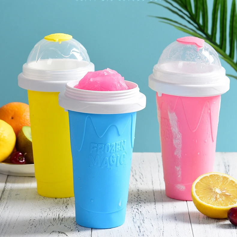 

DYS115 Plastic Ice Cream Cup with Lid Food Grade Silicone Slushy Maker DIY Smoothie Cup Pinch Slushy Cups