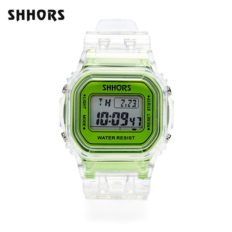 

Transparent water proof square multifunction chronograph digital automatic sport watches, 4 colors