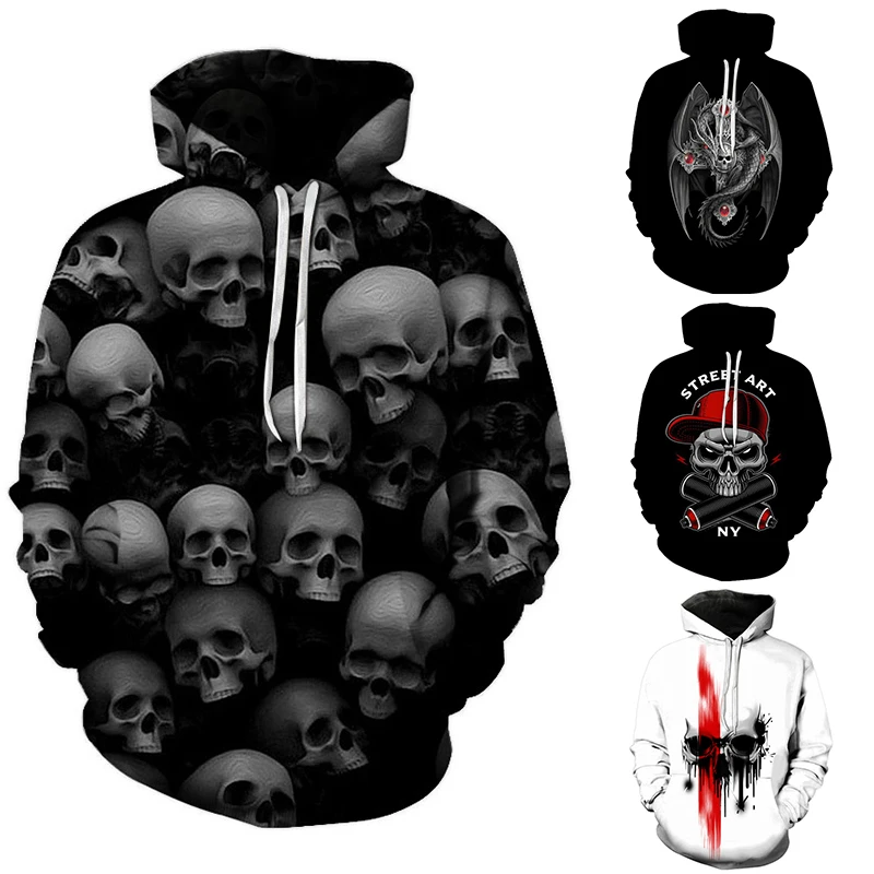 

Men's fashion hoodie horror skull 3D digital printing street personality sweatshirt