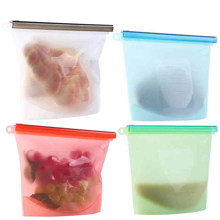 cooking leakproof reusable sandwich storage 1000ml 1500ml silicone zipped lock vucuum food storage bag 4 pack bpa free set of 4