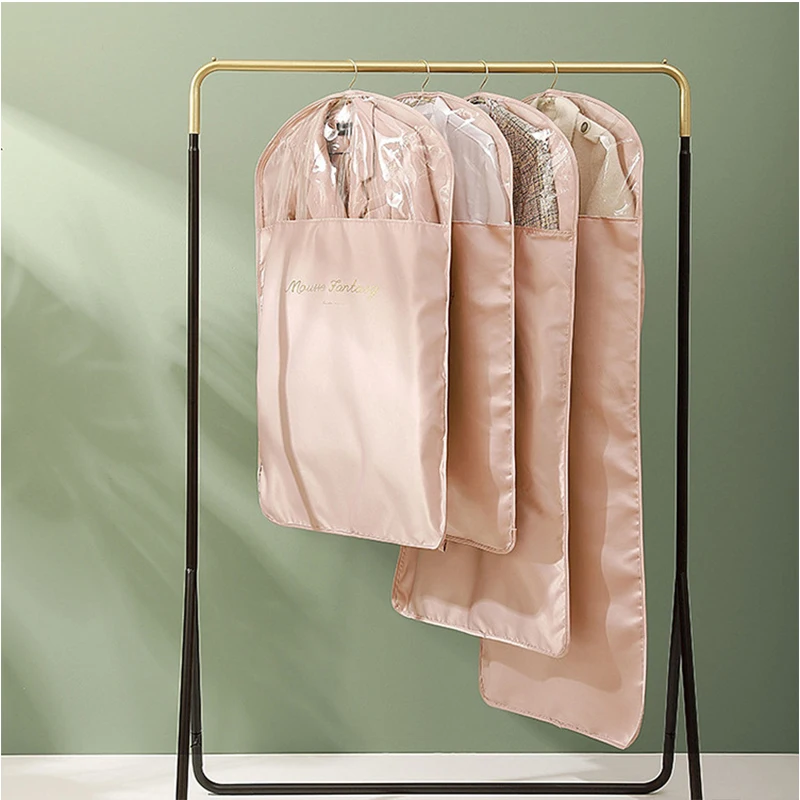 

High Quality Visible Folding Garment Bags Smooth Satin Clothing Dust Bag Suit Cover, Pink,gray,green,blue