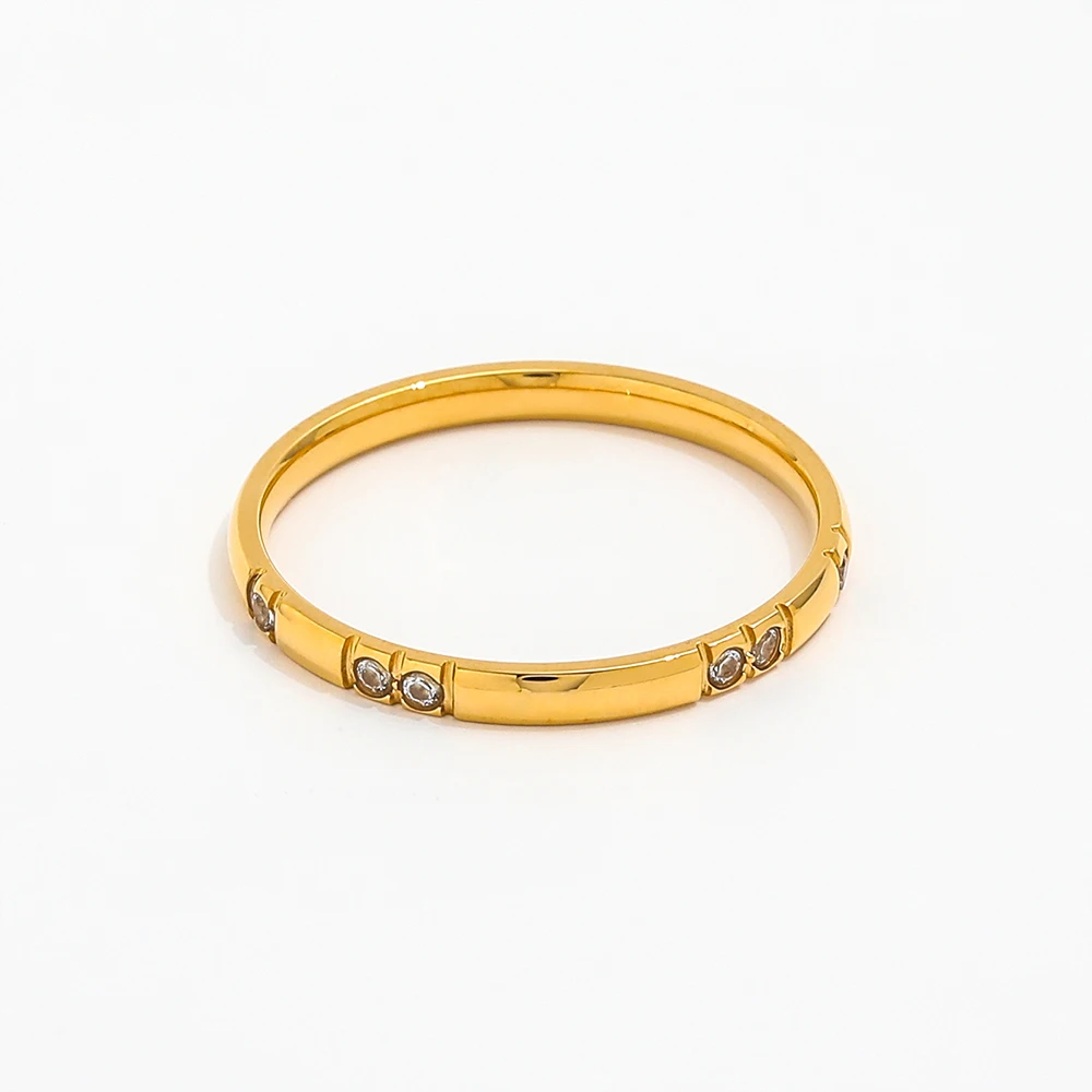 Joolim Jewelry Wholesale 18K Gold Plated Line Dainty Zirconia Stainless Steel Ring for Women Fashion Jewelry
