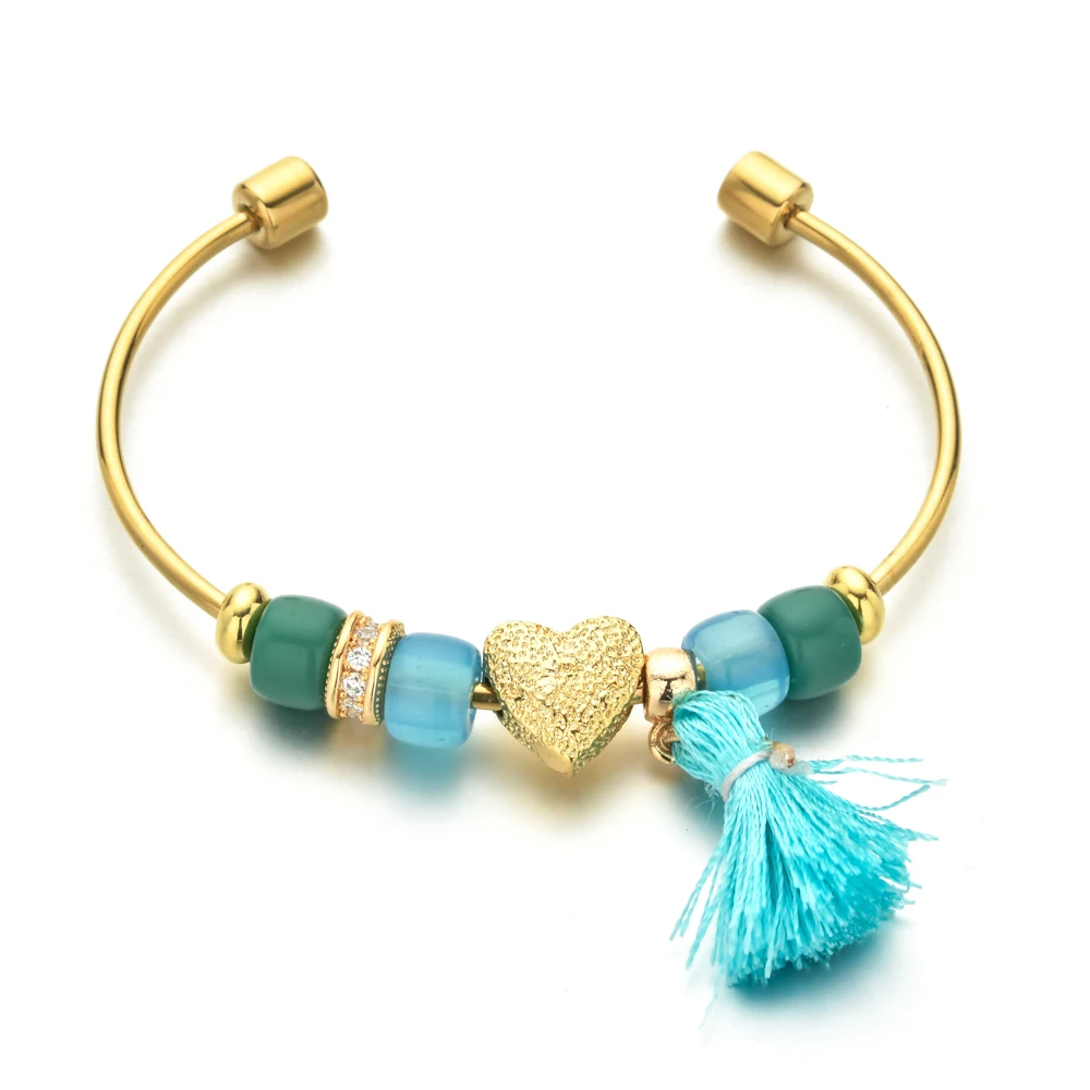 

Handmade Jewelry Boho Bracelets for Women Stainless Steel Colorful Stone Beaded Tassel Bracelet Gifts for Female Girls