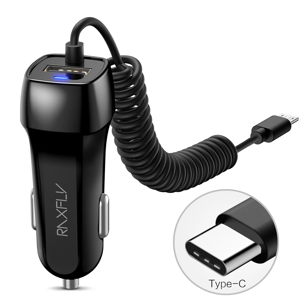 

Free Shipping 1 Sample OK RAXFLY Mobile Phone Fast Charging Type C Retractable Usb Car Charger With Usb Cables