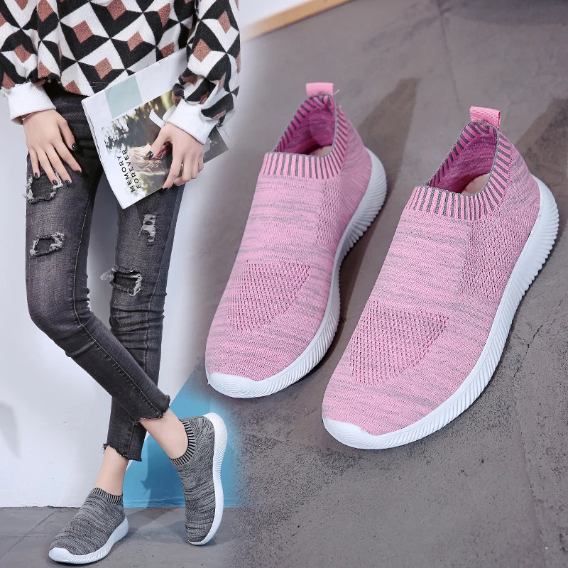 

Drop Shipping Casual Knitted Sport Plus Sizes Light Weight Walking Style Fashion Sneakers Amazon Hot Sales Slip On Sock Shoes