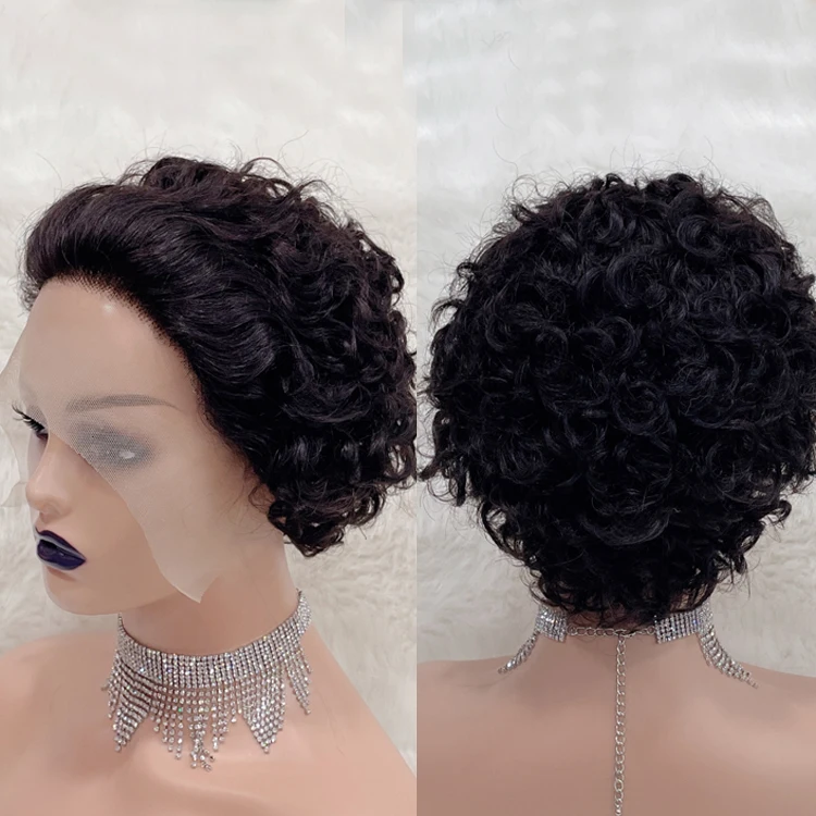 

wholesale perruque pixie cut short human hair wig cheap 13*1 lace front curly wig for black women brazilian virgin human hair