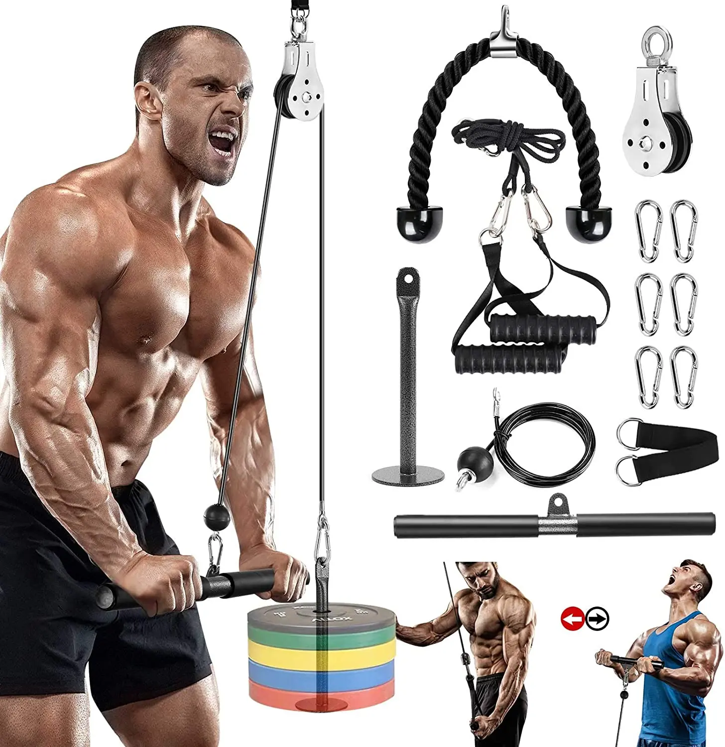 

Cable Pulley System Gym, LAT Pulldown Machine Attachments with Loading Pin, Fitness LAT and Lift Pulley System Home Gym