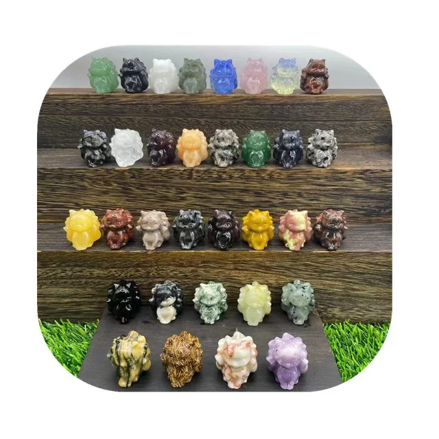 

New arrivals 30mm carving Semi-Precious Stone Crafts natur colorful mixed quartz crystal 9 Tailed Fox figurine for gift
