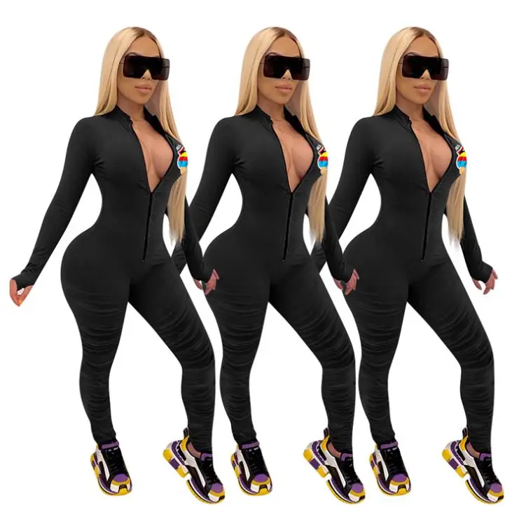 

Wonder Beauty Long Sleeve Zipper Casual Print Sports Jumpsuit Sexy Bodycon Women One Piece Jumpsuits And Rompers For Woman
