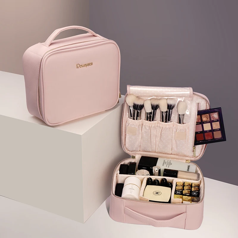 

Rownyeon Luxury Custom Logo Best Price Pink Square Cosmetic Cases Professional Makeup Organizer