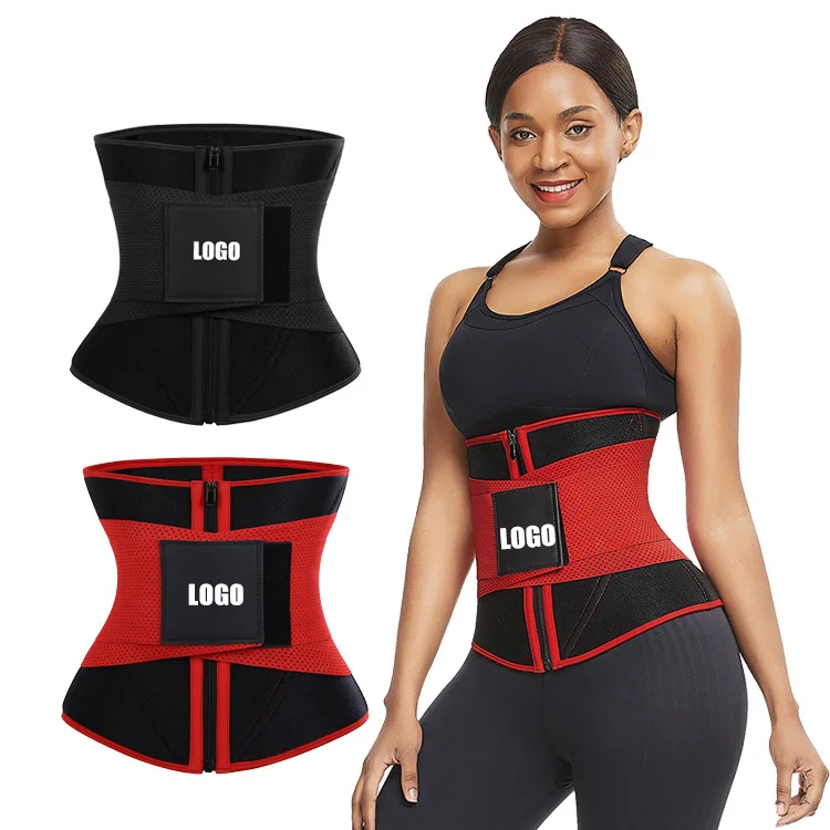 

New Custom Print Logo Compression Straps Supportive Zipper Double Belt Latex Workout Waist Trainer Private Label