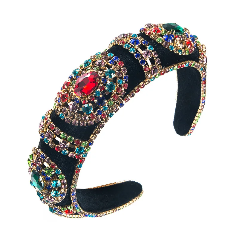 

Top Sale Vintage Hair Hoop Rhinestone Glass Drill Wide Edge Sponge Headband Jewelry