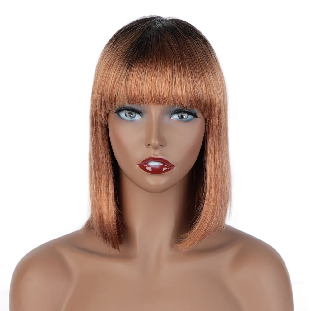 

Aisi Hair Cheap Wholesale Vendor Short Bob Wigs With Bangs Ombre Brown Silky Straight Brazilian Human Hair Wig