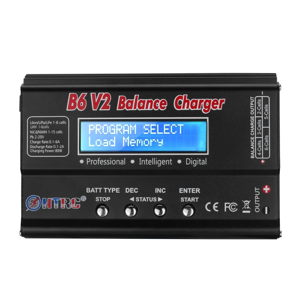 

HTRC IMAX B6 V2 Balance Charger 80W Professional Digital Discharger For LiFe NiCd NiMH PB LiPo Battery, Black