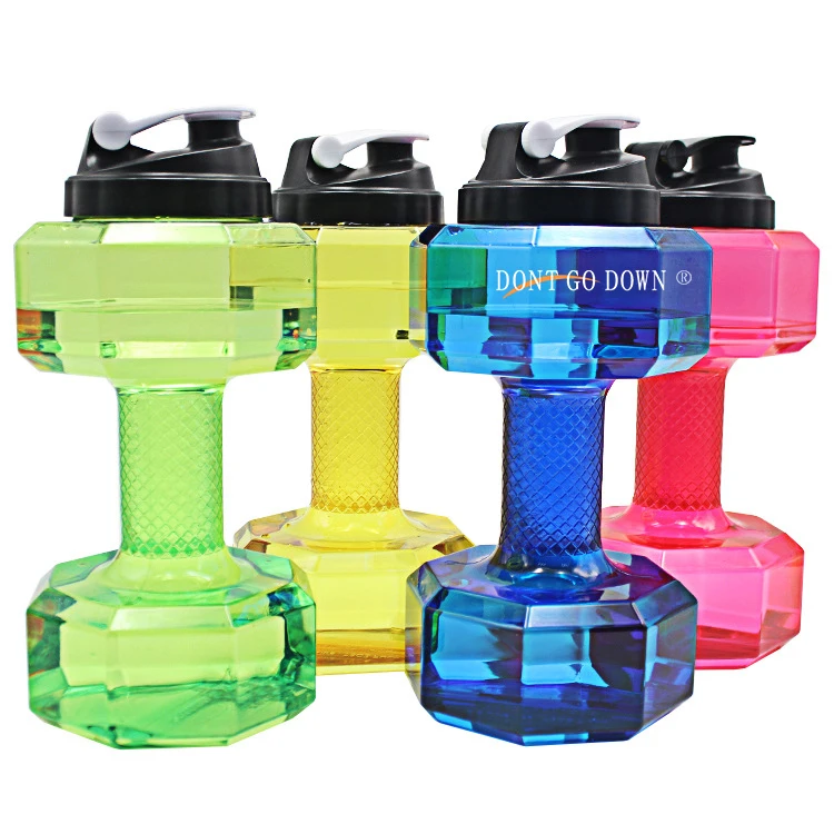 

Dumbbell Plastic Cup Sports Water Bottles Portable Leak proof Dumbbell Lose Weight Barbell Gym Fitness Equipment, Customized color