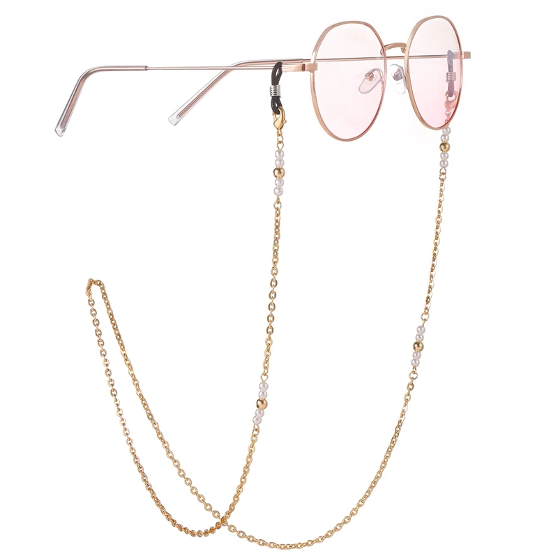 

New Fashion Long Pearl Beads Chain Necklace Sunglasses and Masking Holder Chain, Gold plated