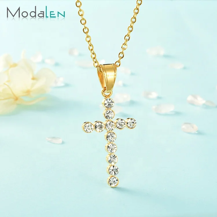 

Modalen Stainless Steel Wholesale Fashion Quartz Gemstone Cross Pendant