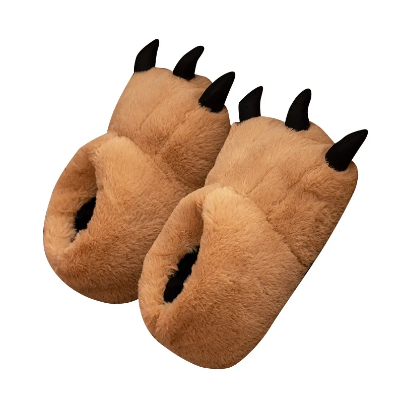 

Winter cartoon bear paw cotton slippers couple indoor men and women cute tiger paw warm bag with animal plush slippers, Picture