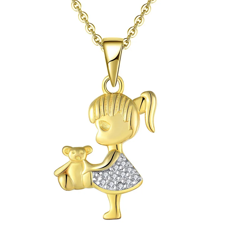 

Cute Lucky 925 sterling silver 18k gold boy and girl pendant custom gold necklace chain