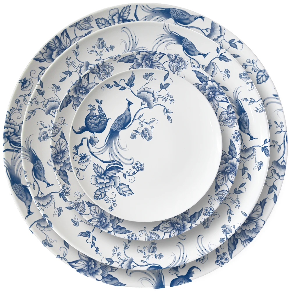 

Wholesale high quality decoration fine bone china dinner dishes blue wedding ceramic charger plates