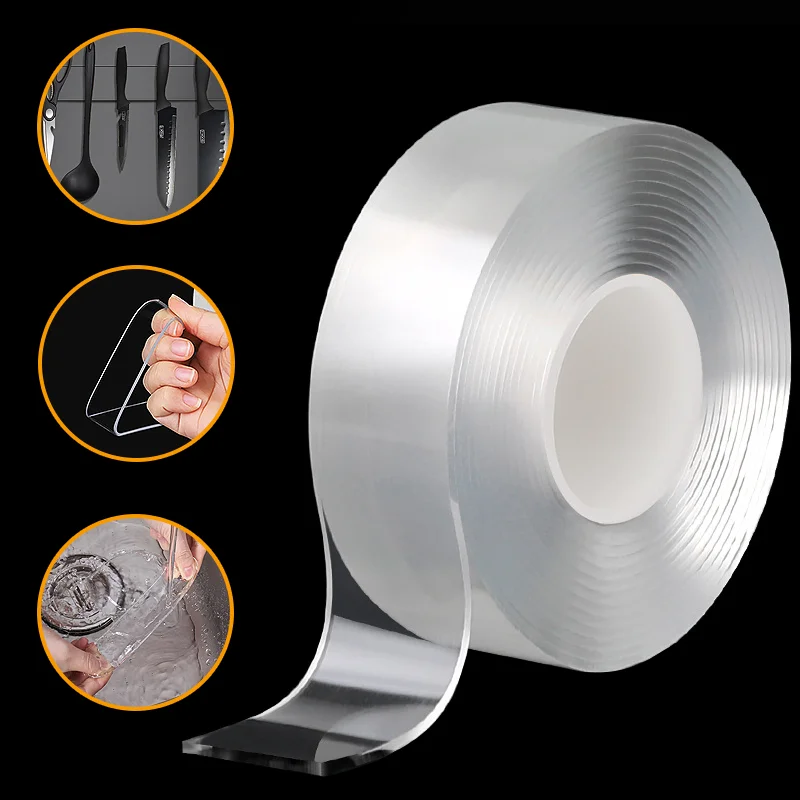 Heavy Duty Double Sided Waterproof Nano Tape 2MM Reusable No Residue For Bathrooms