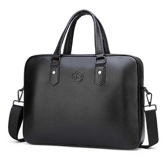 

2019New trend men's business handbag leather large-capacity briefcase fashion OL work professional shoulder Messenger bag, Black