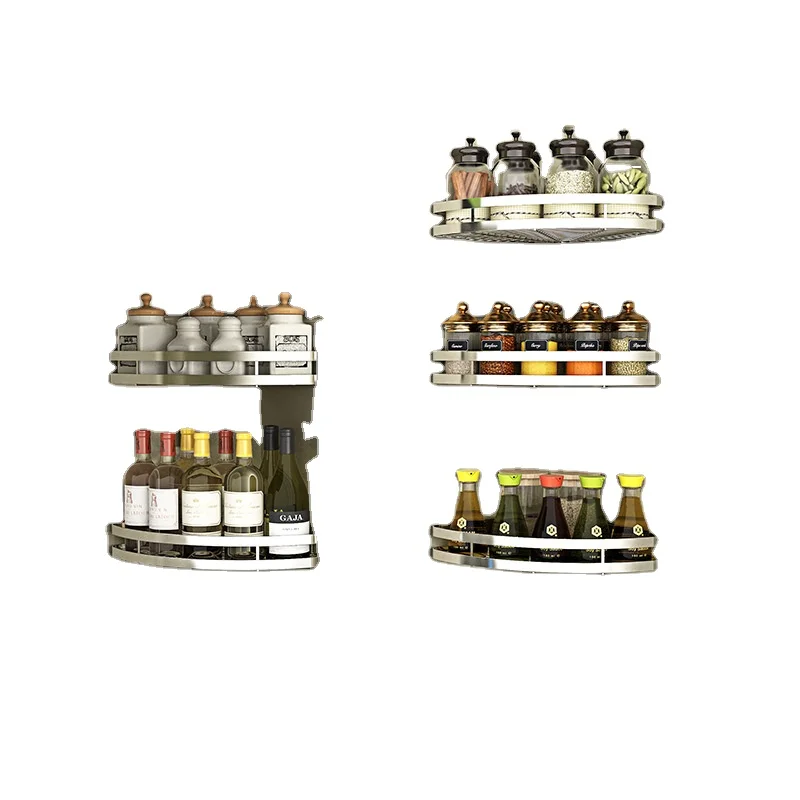 

. Hot wall mounted multifunctional kitchen corner storage shelf seasoning rack 1 tier storage basket, Natural