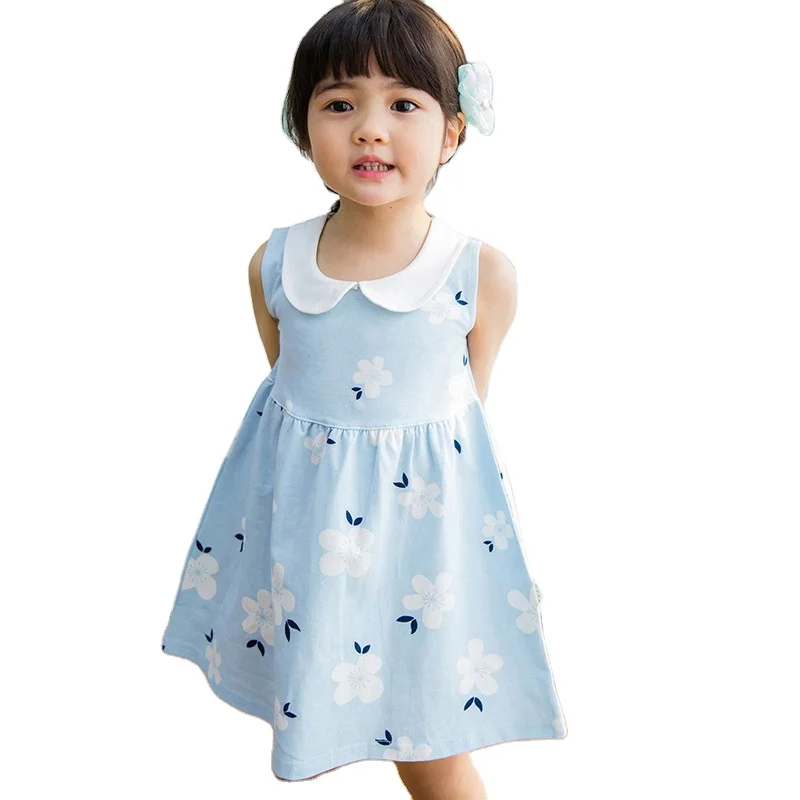 

Natural Style Solid Color Princess Dress Summer Sleeveless Girl Vest Dress Cute Flower Pattern Casual Tops