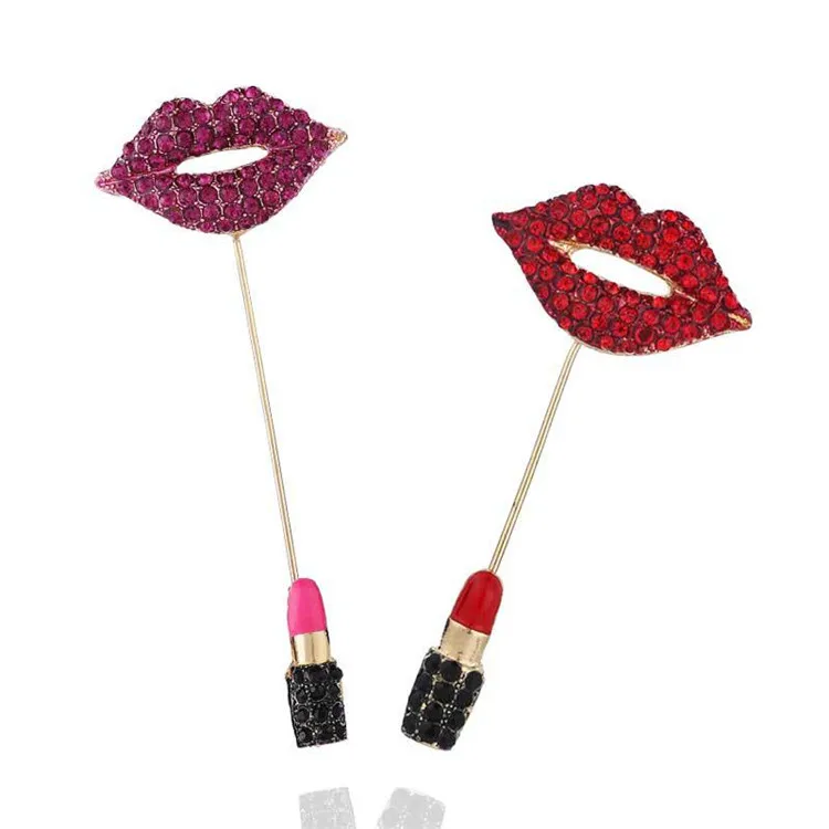 

Japanese and Korean fashion anti-empty word sexy red lip lipstick brooch women's clothes suit pin silk scarf buckle accessories, Picture